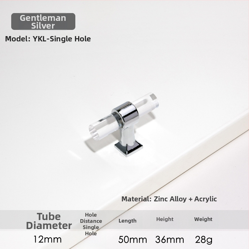 Spintelės durų rankenėlė – Modelis 96 • Medžiagos: akrilas, cinko lydinys • Stilius: šiuolaikinis minimalistinis • Pritaikymas: spintelės durims