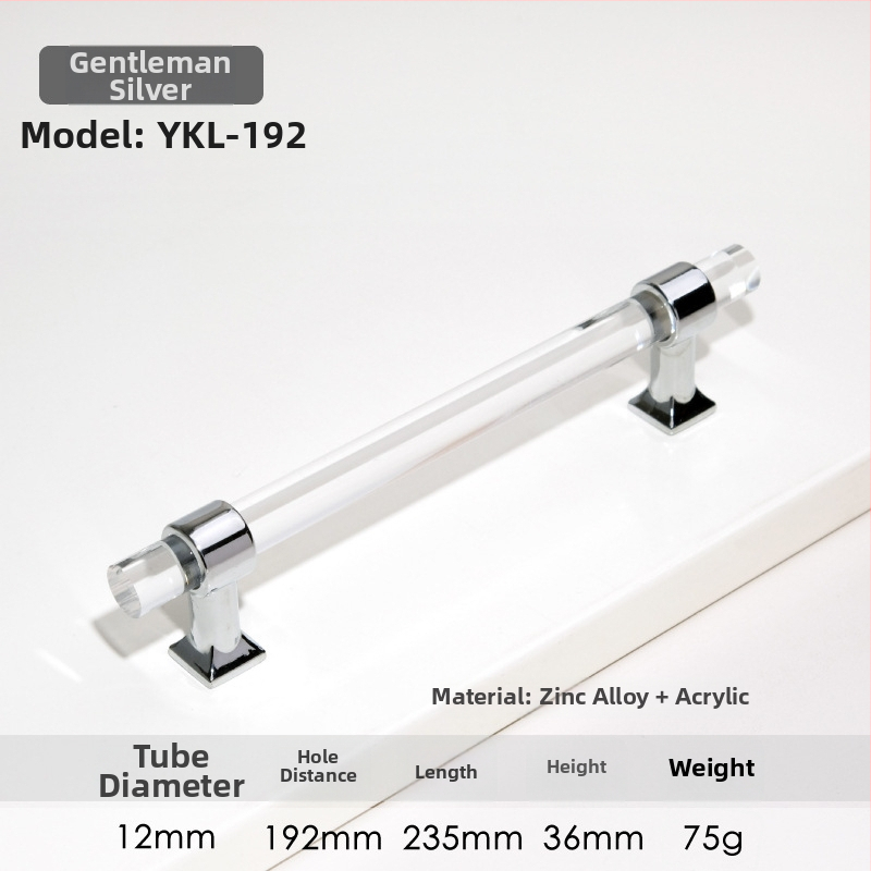 Spintelės durų rankenėlė – Modelis 96 • Medžiagos: akrilas, cinko lydinys • Stilius: šiuolaikinis minimalistinis • Pritaikymas: spintelės durims