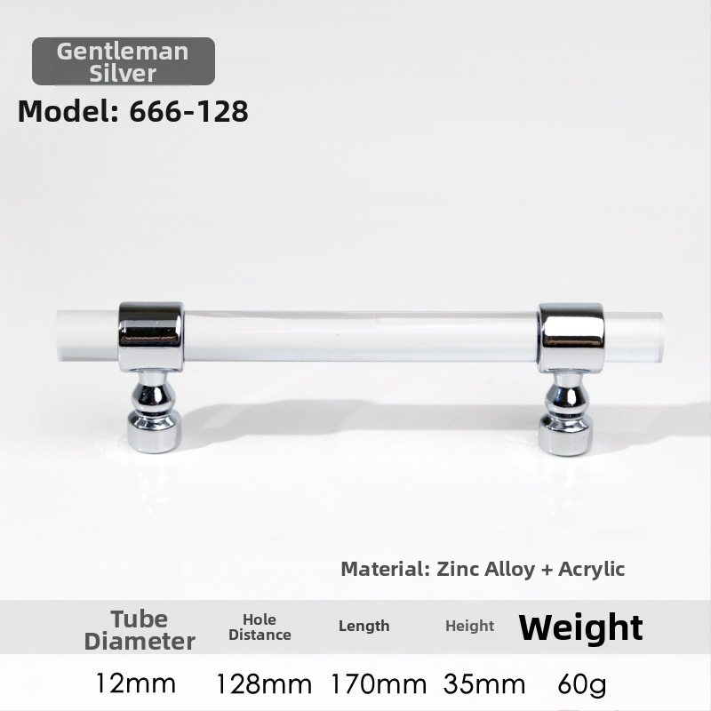 Spintelės durų rankenėlė – Modelis 96 • Medžiagos: akrilas, cinko lydinys • Stilius: šiuolaikinis minimalistinis • Pritaikymas: spintelės durims