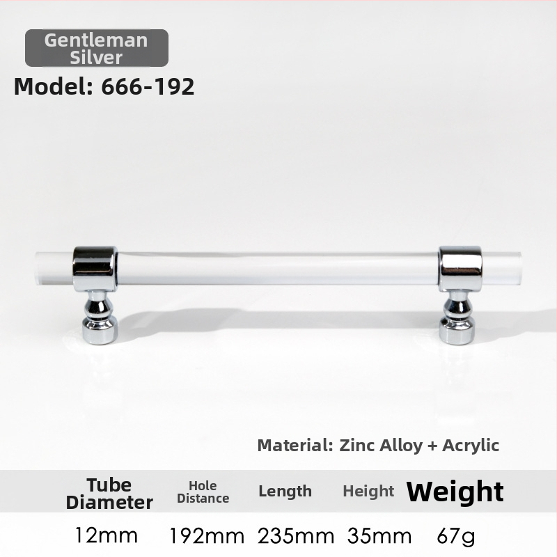 Spintelės durų rankenėlė – Modelis 96 • Medžiagos: akrilas, cinko lydinys • Stilius: šiuolaikinis minimalistinis • Pritaikymas: spintelės durims