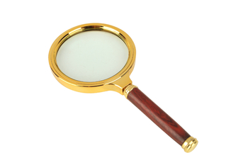 Mikroskopinis didinamoji lęšis su medine rankena, auksu dengtas plastikinės rėmas, Yun Chen prekės ženklas, Kinija kilmės, importas nėra.