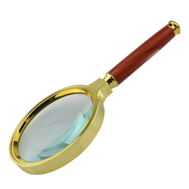 Mikroskopinis didinamoji lęšis su medine rankena, auksu dengtas plastikinės rėmas, Yun Chen prekės ženklas, Kinija kilmės, importas nėra.