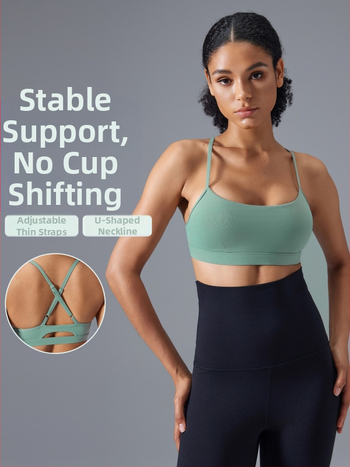 Fitneso Push-Up sportinė liemenėlė, šokams atspari, reguliuojami pečių dirželiai, kryžminė nugara, kvėpuojanti