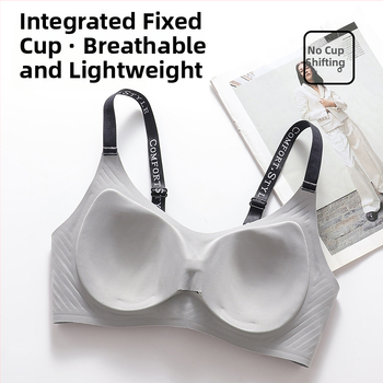 Nailonas sportinė liemenėlė su 3/4 puodelio, plonas formuojamas puodelis, pamušalas iš spandekso, fiksuoti dvigubi pečių dirželiai, nugaros užsegimas su trim eilių sagomis, funkcijos: surinkimas, nematomas prisitaikymas, patogumas