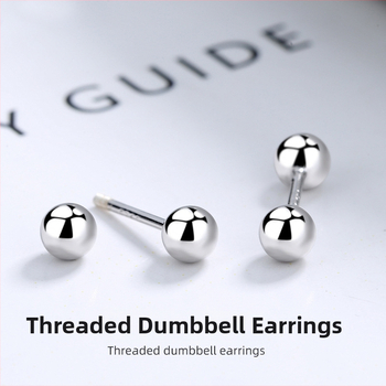 Naušnice od srebra S925 s navojnim zatvaranjem – kuglice u obliku dumbbella, geometrijski dizajn, jednostavan