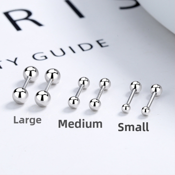 Naušnice od srebra S925 s navojnim zatvaranjem – kuglice u obliku dumbbella, geometrijski dizajn, jednostavan