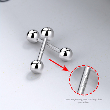 Naušnice od srebra S925 s navojnim zatvaranjem – kuglice u obliku dumbbella, geometrijski dizajn, jednostavan