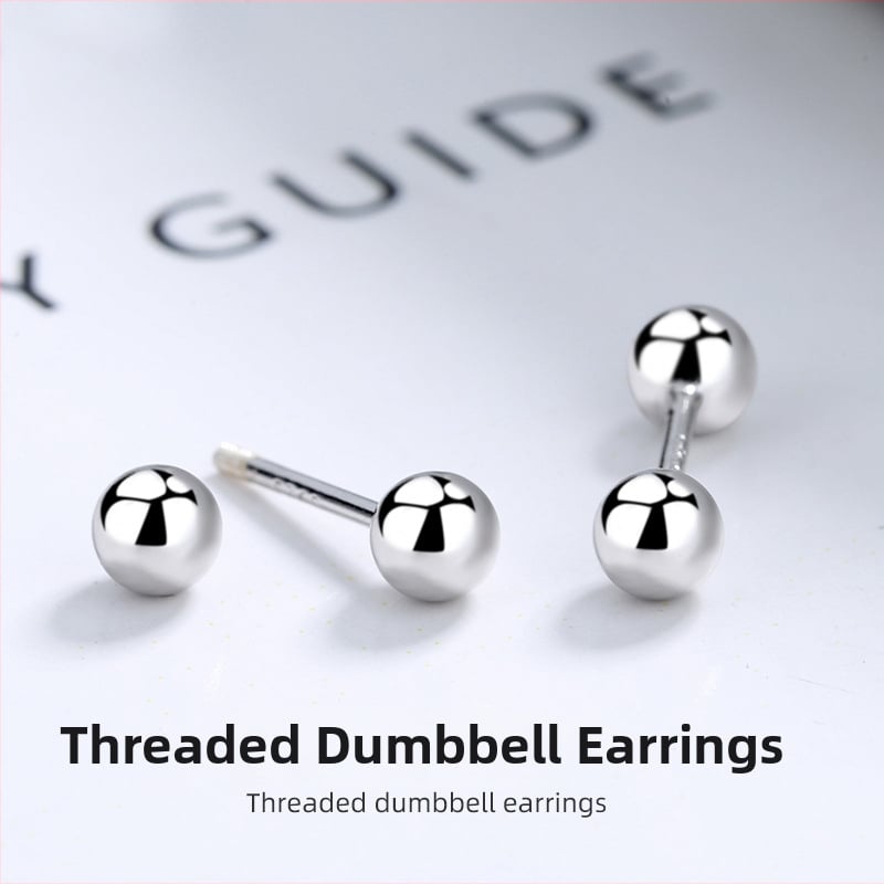 Naušnice od srebra S925 s navojnim zatvaranjem – kuglice u obliku dumbbella, geometrijski dizajn, jednostavan