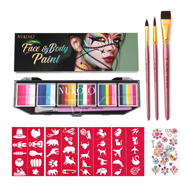 Nukolo комплект за лицево рисуване с водни бои, 161 части, за рисуване върху тялото, в кутия