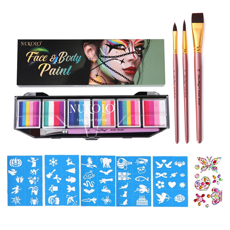 Nukolo комплект за лицево рисуване с водни бои, 161 части, за рисуване върху тялото, в кутия