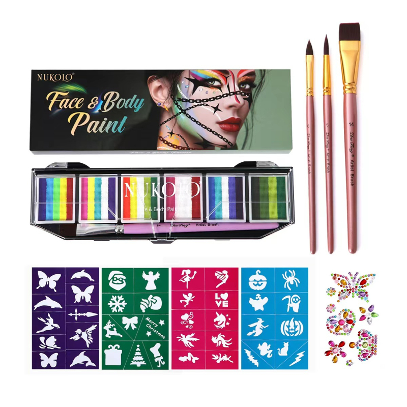 Nukolo комплект за лицево рисуване с водни бои, 161 части, за рисуване върху тялото, в кутия