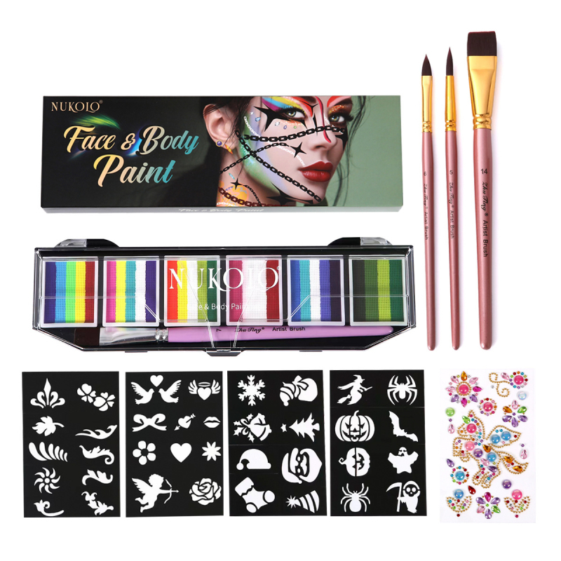 Nukolo комплект за лицево рисуване с водни бои, 161 части, за рисуване върху тялото, в кутия