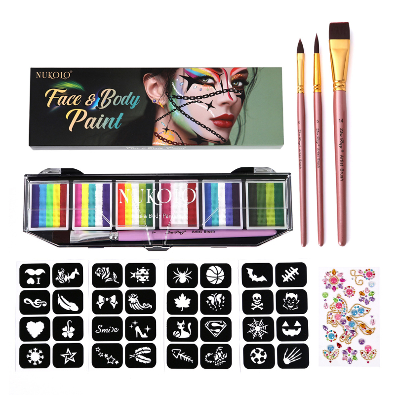 Nukolo комплект за лицево рисуване с водни бои, 161 части, за рисуване върху тялото, в кутия