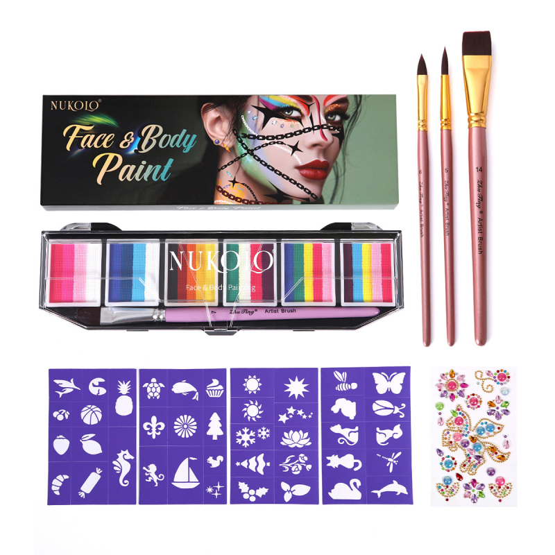 Nukolo комплект за лицево рисуване с водни бои, 161 части, за рисуване върху тялото, в кутия