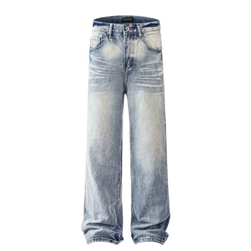 Muške traperice denim ravnog kroja, isprane, srednji pojas, zatvaranje na gumbe, 95% pamuk