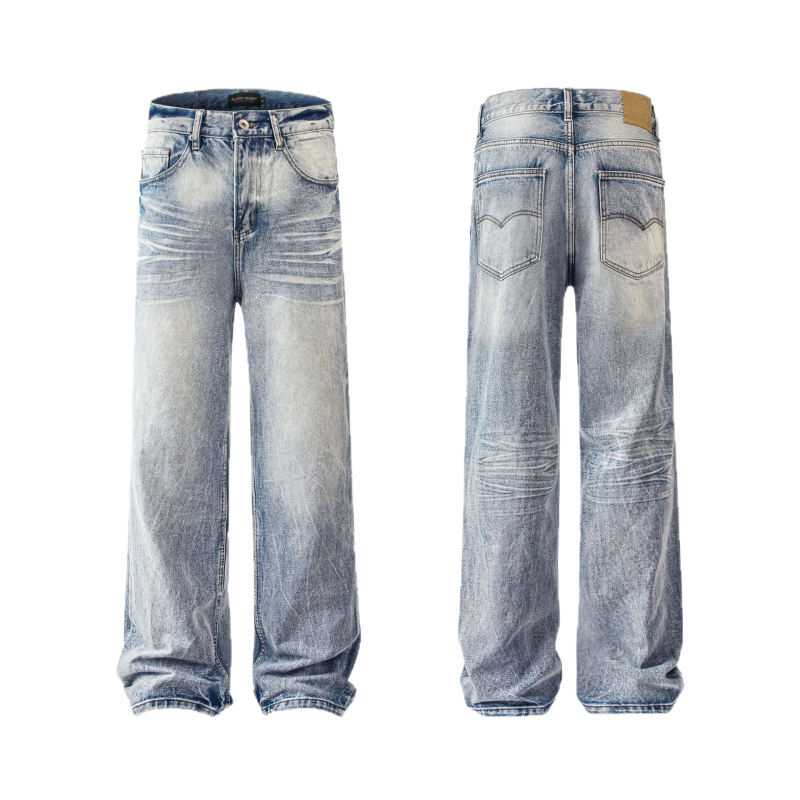 Muške traperice denim ravnog kroja, isprane, srednji pojas, zatvaranje na gumbe, 95% pamuk