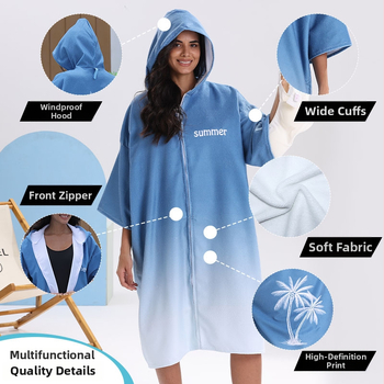 Greitai džiūstantis pončo rankšluostis plaukimo ir banglenčių sportui, unisex vonios chalatas, ultra-fine pluoštas, 300–400 g, 150d siūlai, spauda, pritaikomas