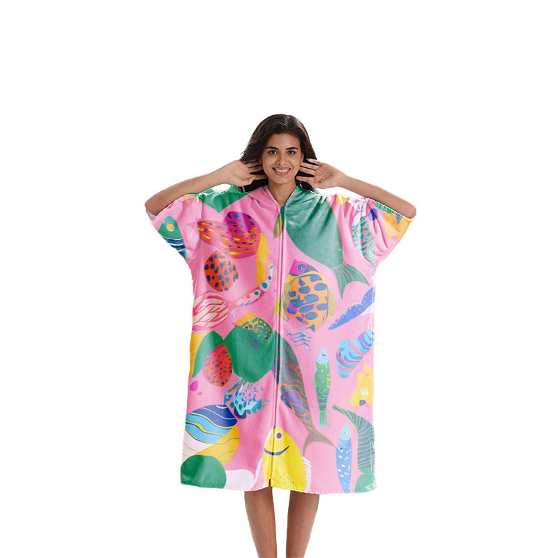 Greitai džiūstantis pončo rankšluostis plaukimo ir banglenčių sportui, unisex vonios chalatas, ultra-fine pluoštas, 300–400 g, 150d siūlai, spauda, pritaikomas