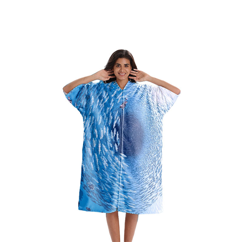 Greitai džiūstantis pončo rankšluostis plaukimo ir banglenčių sportui, unisex vonios chalatas, ultra-fine pluoštas, 300–400 g, 150d siūlai, spauda, pritaikomas