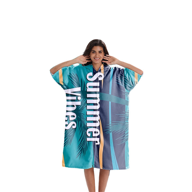 Greitai džiūstantis pončo rankšluostis plaukimo ir banglenčių sportui, unisex vonios chalatas, ultra-fine pluoštas, 300–400 g, 150d siūlai, spauda, pritaikomas