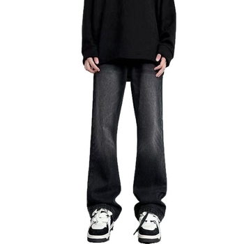 Винтидж мъжки дънки от памук деним, средно висока талия, права кройка, закопчаване с лента, изпрано винтажно покритие, 65% памук