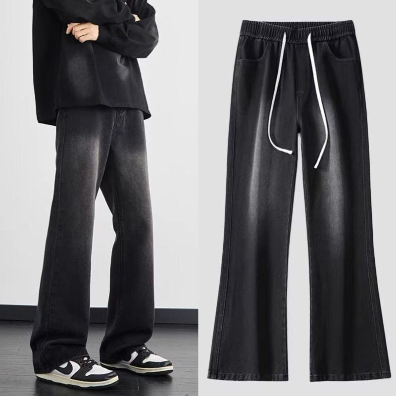 Винтидж мъжки дънки от памук деним, средно висока талия, права кройка, закопчаване с лента, изпрано винтажно покритие, 65% памук