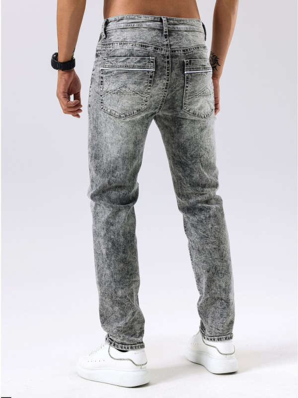 Мъжки дънки деним със Slim-Fit, 70% памук, цип за закопчаване, средна талия, дълги до глезена