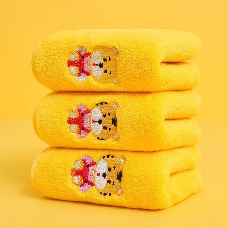 Dječji ručnik za kupanje od Coral Fleece, crtani Tiger uzorak, za bebe – 32S vlakno, vez