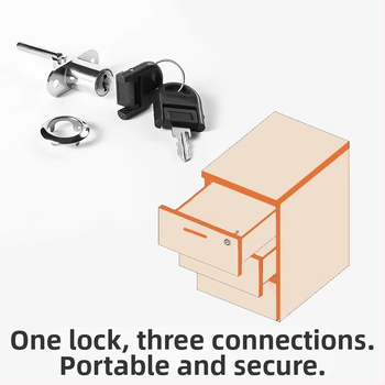 Чекмеджетна заключалка с три звена за офисно бюро и файлов шкаф, цилиндър за заключване и свързващ прът; материал: цинкова сплав; модел: SLSUO