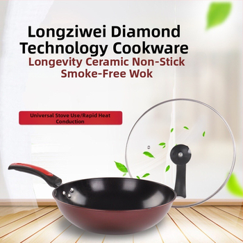 Keraminis nelipnus Wok ir geležies puodos komplektas, be dūmų, su nerūdijančio plieno dangčiu