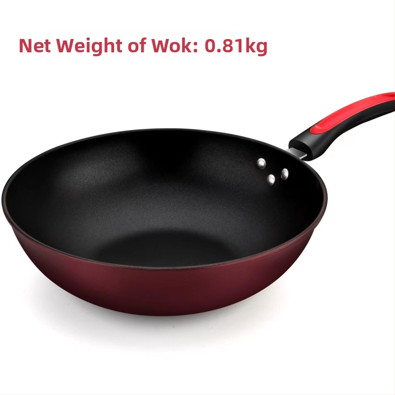 Keraminis nelipnus Wok ir geležies puodos komplektas, be dūmų, su nerūdijančio plieno dangčiu