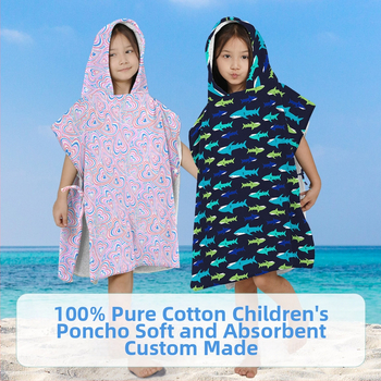 Vaikų gobtuvinis chalatas maudynėms – 100% medvilnė, 300–400 g, 21 siūlai, atspausdintas