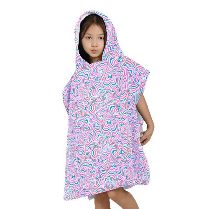Vaikų gobtuvinis chalatas maudynėms – 100% medvilnė, 300–400 g, 21 siūlai, atspausdintas