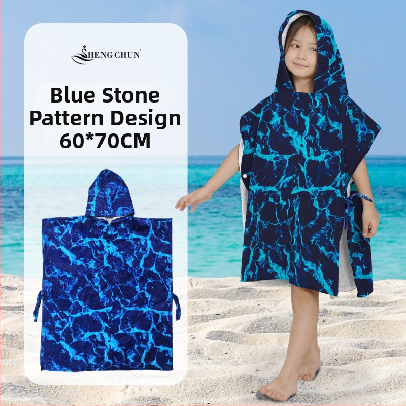 Vaikų gobtuvinis chalatas maudynėms – 100% medvilnė, 300–400 g, 21 siūlai, atspausdintas