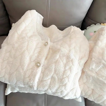 Ženski set pidžama od coral fleece, toplo zimsko kućno odijevanje