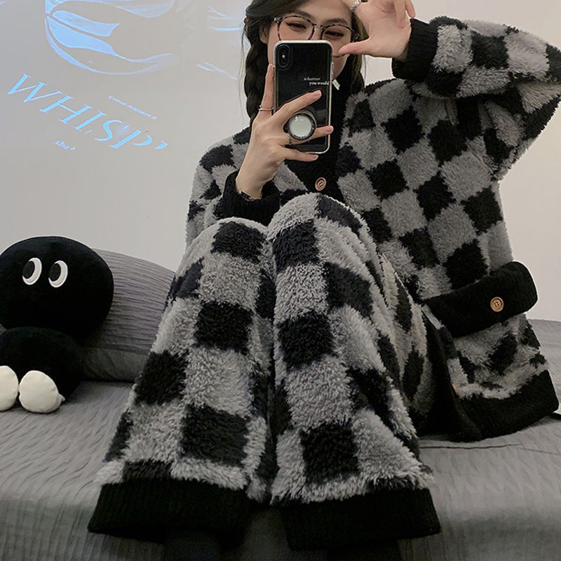 Ženski set pidžama od coral fleece, toplo zimsko kućno odijevanje