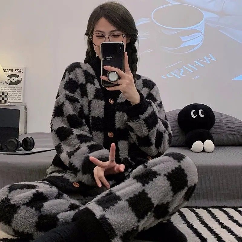 Ženski set pidžama od coral fleece, toplo zimsko kućno odijevanje