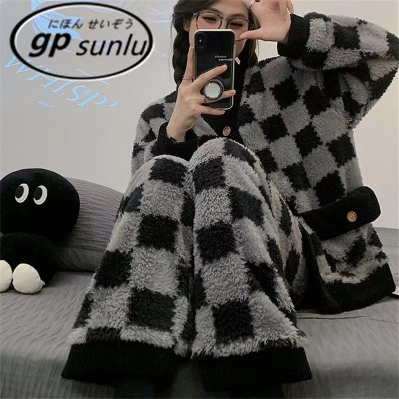 Ženski set pidžama od coral fleece, toplo zimsko kućno odijevanje