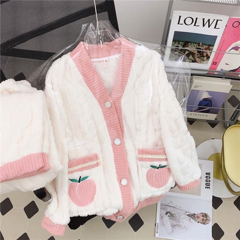 Ženski set pidžama od coral fleece, toplo zimsko kućno odijevanje