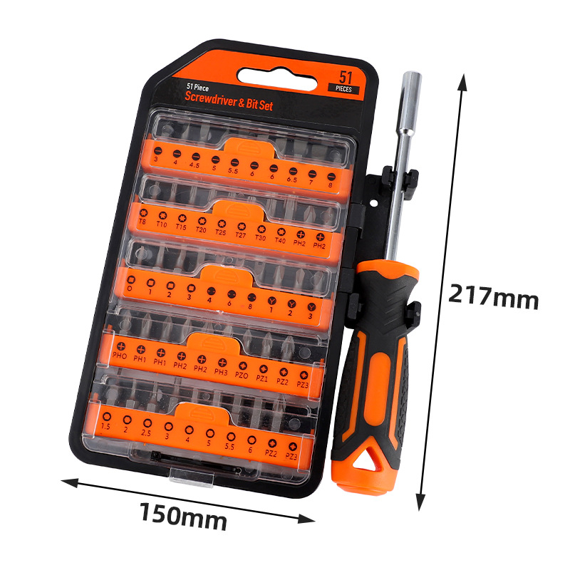 51-in-1 atsuktuvas su bitais rinkinys — S2 įrankių plienas, magnetinis, izoliuotas, svoris 245 g, prekinis ženklas Fuyang