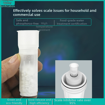 FOF skalės inhibicijos branduolys priekinio filtro elementui – be fosforo, talpa 5 g/10 g, centrinio skylės vieta priekinio filtro, skirtas namų vandens valymo įrenginiams