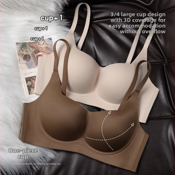 Kvadratinės kaklo liemenėlė, be siūlių, minkšta atrama, formuoti košyčiai su plonu viršumi ir storesniu apačia, pagrindinis audinys – nailonas, užpakalinė sagtis su keturiais kabliukais