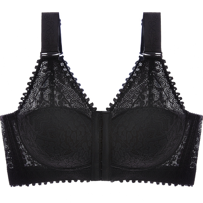 Liemenėlė su 3/4 kaušeliais, plonas formuotos kaušeliai, priekinis užsegimas, nuimamos dvigubos petnešos, nailoninės nėriniai audinys