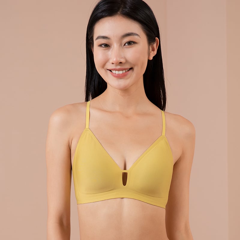 Ασύρματο, χωρίς ραφές σουτιέν με λεπτές μορφοποιημένες κάψες, αποσπώμενες διπλές τιράντες, πλήρεις κάψες, πλευρικό κούμπωμα, διαπνέον νάιλον