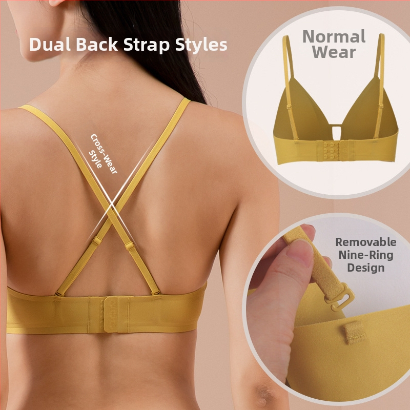 Belaidė liemenėlė be siūlių su plonais formuojamais puodeliais, nuimamomis dvigubomis petnešėlėmis, pilnais puodeliais, šonine užsegimas, kvėpuojantis nailonas