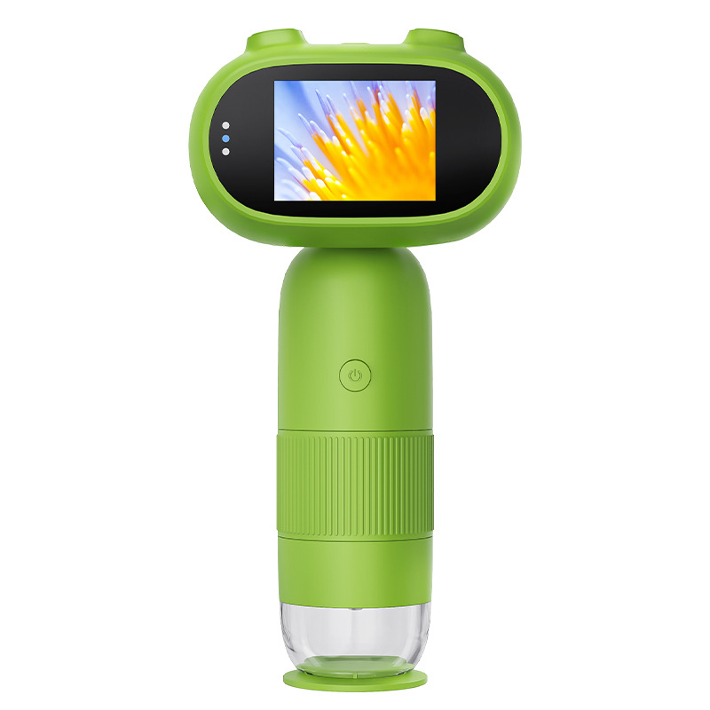 Laste digitaalne elektronmikroskoop ekraaniga, käsitsi kaasaskantav, HD-ekraan, koomiksilaadne disain, teadusele ja haridusele