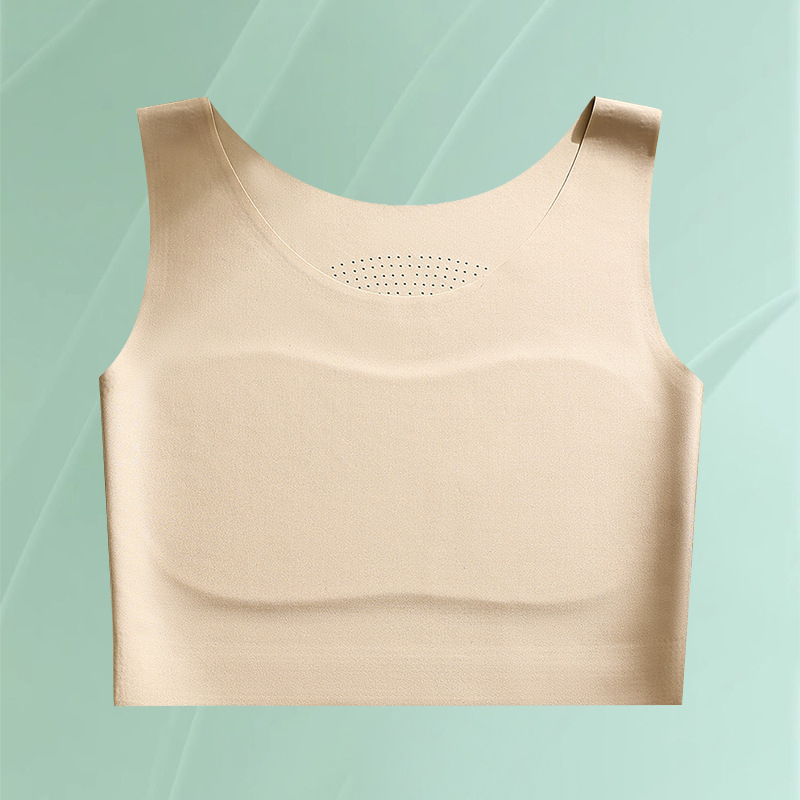 Bešveidė liemenėlė-vest, kvėpuojanti ir patogi, su fiksuotomis dvigubomis petnešėlėmis, plonos formuojančios kaušelius su medvilnine įdėklu, audinys: nailonas-spandeks