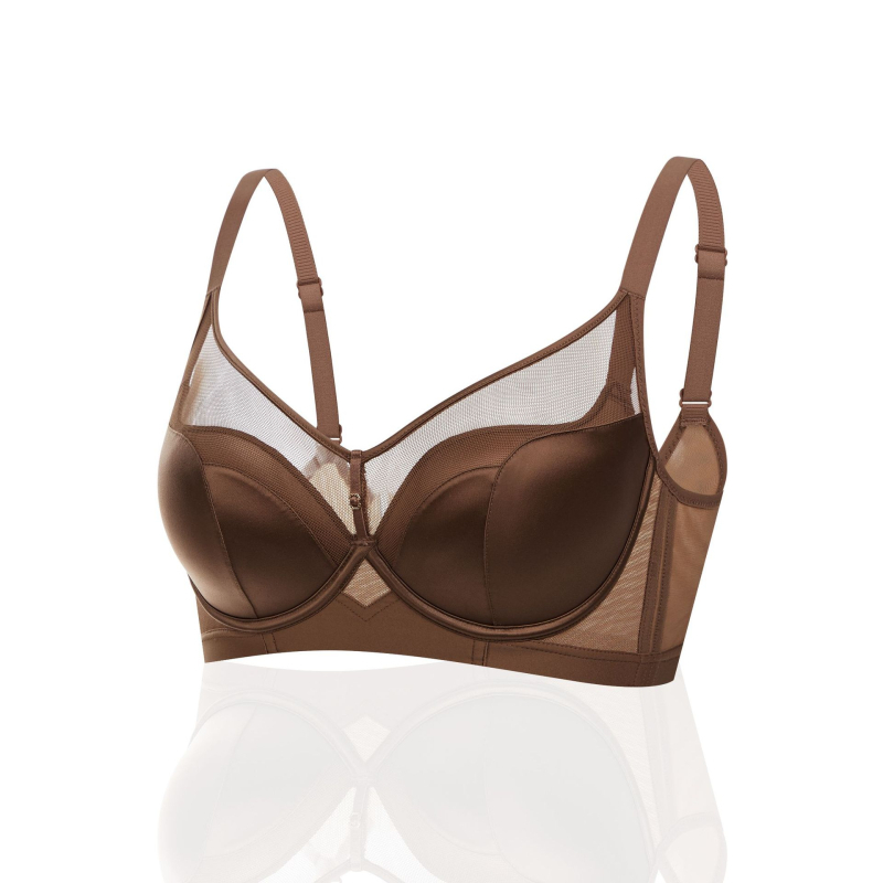 Liemenėlė iš Modal tekstilės su satino paviršiumi, formuoti nailono puodeliai, atminties minkštas plieninis žiedas paramai, nugaros užtrauktukas su keturiais kabliukais, kvėpuojantis dizainas