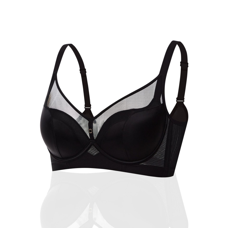 Liemenėlė iš Modal tekstilės su satino paviršiumi, formuoti nailono puodeliai, atminties minkštas plieninis žiedas paramai, nugaros užtrauktukas su keturiais kabliukais, kvėpuojantis dizainas