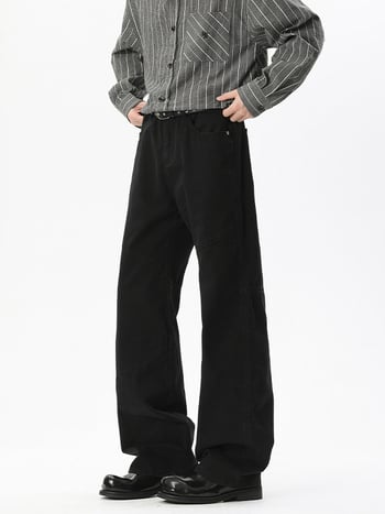 Jeans din bumbac cu patchwork, croială lejeră și drept, talie medie, 100% bumbac